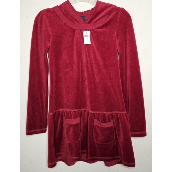 Gap Kids Velour Dress Girls XL-12 Red Christmas‎ Holiday 2009 Hooded Pockets - Picture 1 of 6
